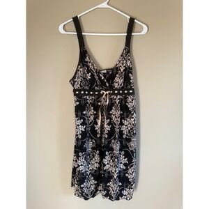 Linea Donatella Black White Damask Chemise Nightgown Lace‎ Trim JB1110L Womens M